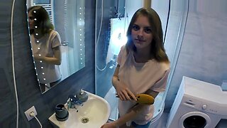 Sister and sister sex in brother in video in bathroom